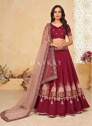 Red Embroidered Partywear Silk Lehenga Choli