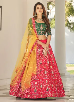 Red Green Multi Embroidered Traditional Lehenga Choli