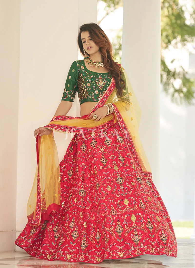 Red Green Multi Embroidered Traditional Lehenga Choli