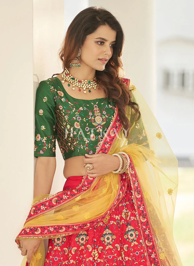 Red Green Multi Embroidered Traditional Lehenga Choli