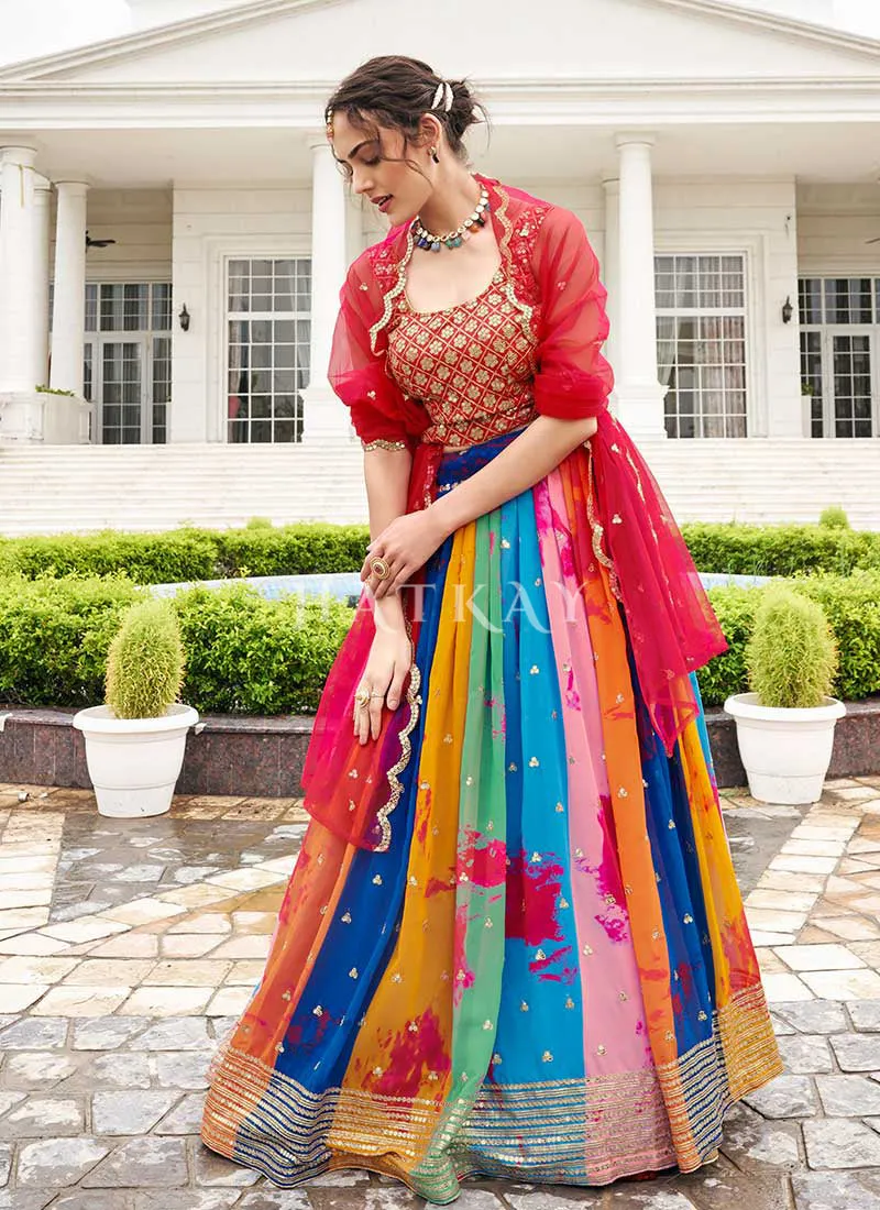 Red Multi Sequence Embroidered Traditional Lehenga Choli