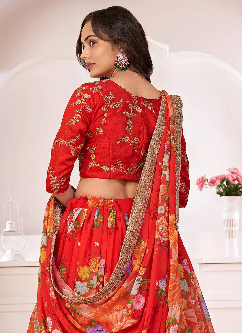 Red Sequence Embellished Floral Lehenga Choli