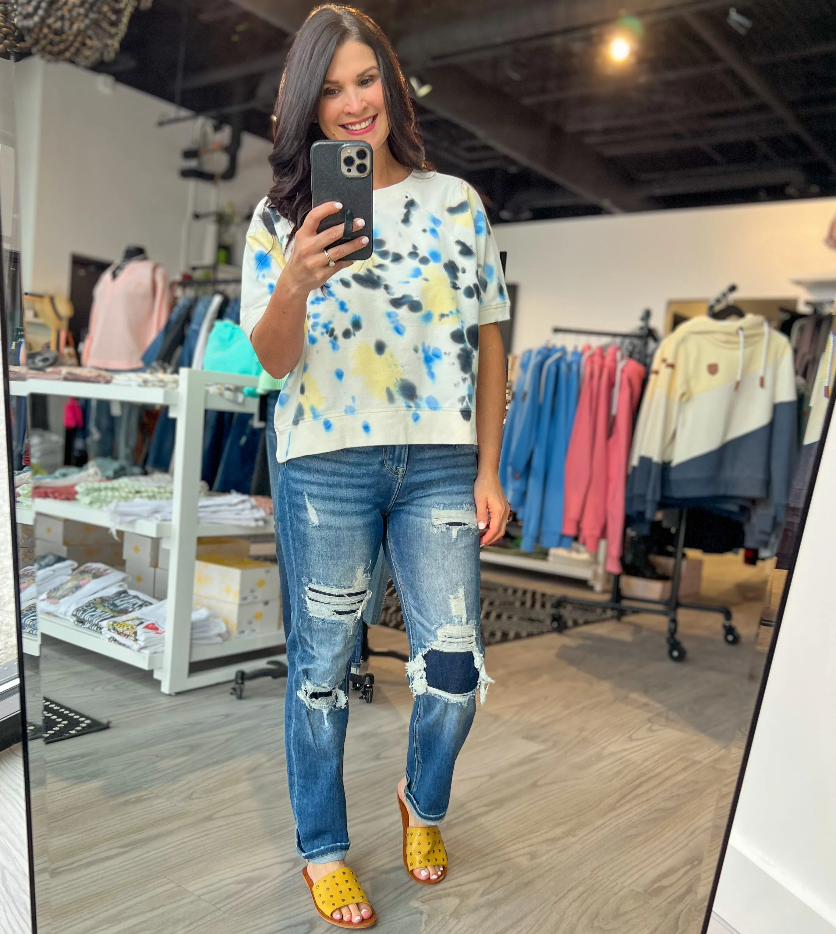 Risen High Rise Patched Straight Jeans