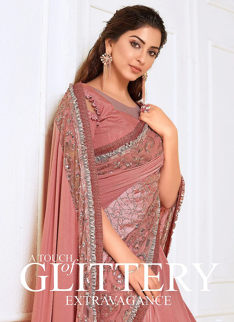 Rose Pink Sequence Embroidered Designer Saree