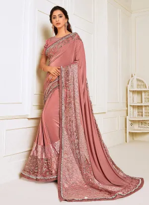 Rose Pink Sequence Embroidered Designer Saree
