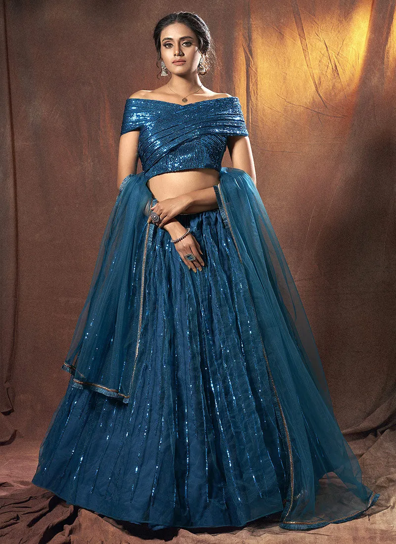 Royal Blue Sequence Embroidered Lehenga Choli