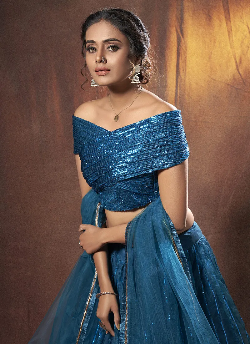 Royal Blue Sequence Embroidered Lehenga Choli