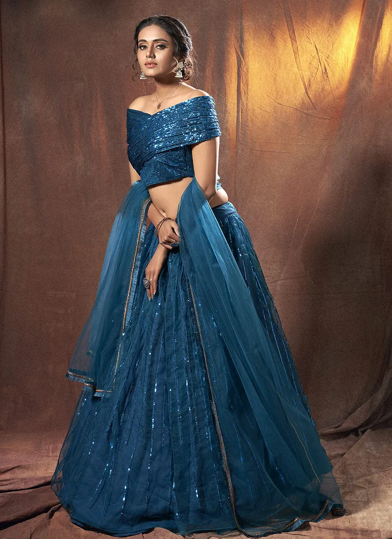 Royal Blue Sequence Embroidered Lehenga Choli