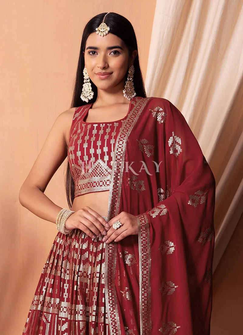 Rustic Red Sequins Embroidery Lehenga Choli