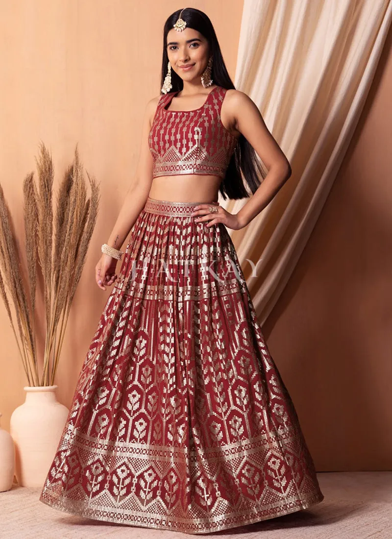 Rustic Red Sequins Embroidery Lehenga Choli