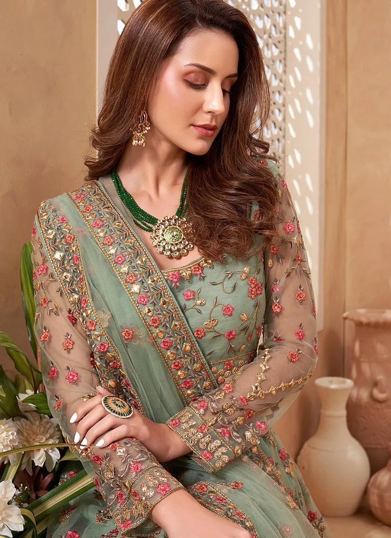 Sage Green Multi Embroidered Designer Weddinng Lehenga Choli