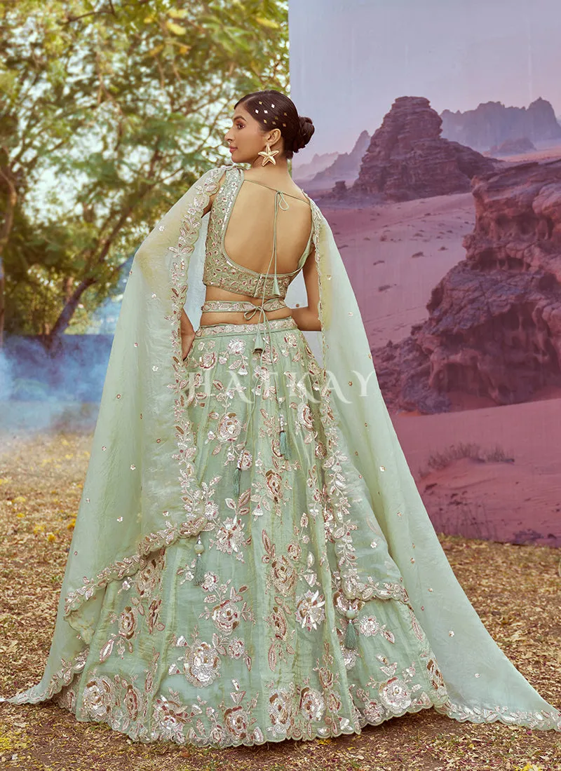 Sage Green Multi Embroidery Bridal Lehenga Choli