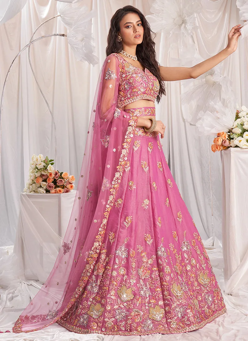 Salmon Pink Multi Embroidery Designer Lehenga Choli