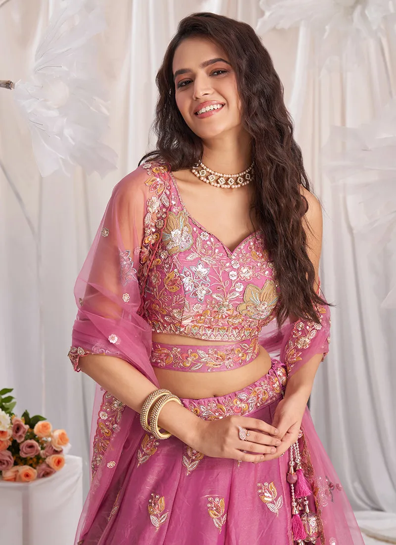 Salmon Pink Multi Embroidery Designer Lehenga Choli