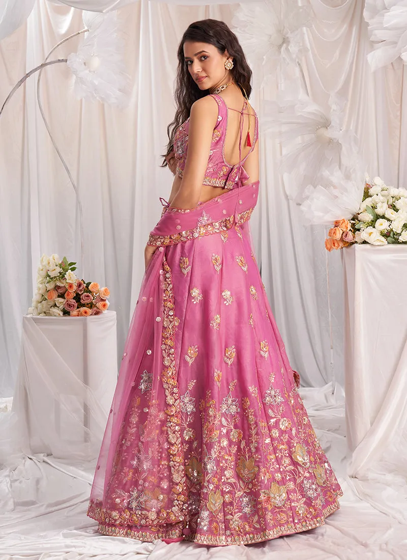 Salmon Pink Multi Embroidery Designer Lehenga Choli