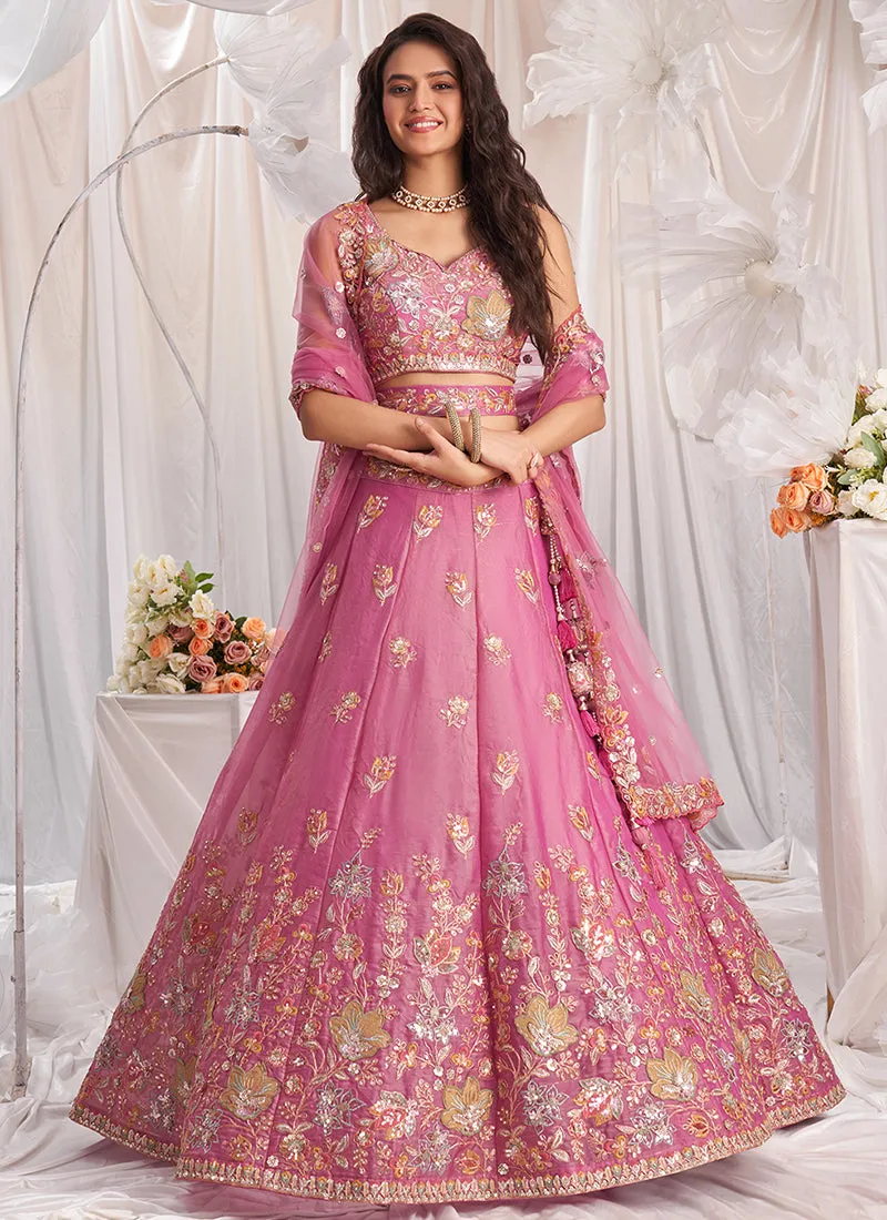 Salmon Pink Multi Embroidery Designer Lehenga Choli