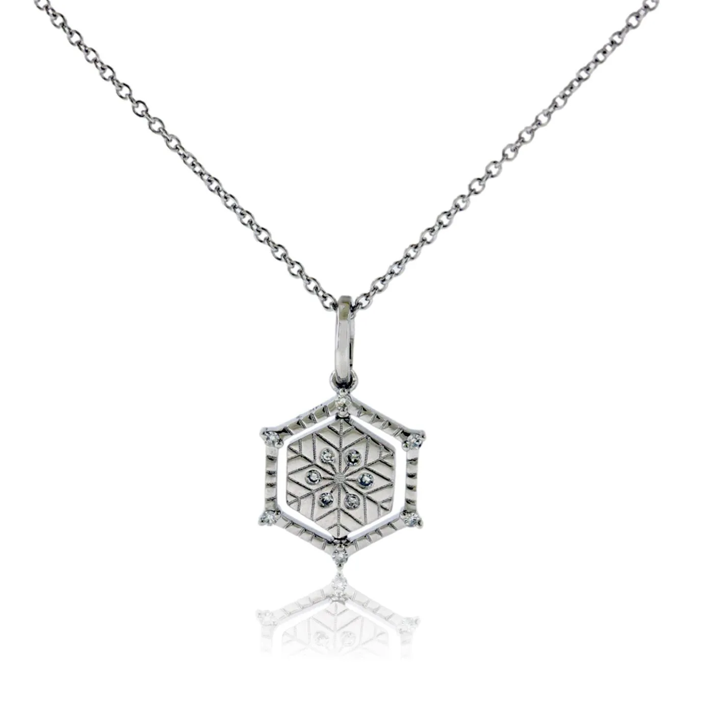 Satin Finish Flush Set Diamond Snowflake and Mountain Reversible Pendant