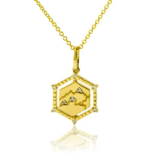 Satin Finish Flush Set Diamond Snowflake and Mountain Reversible Pendant