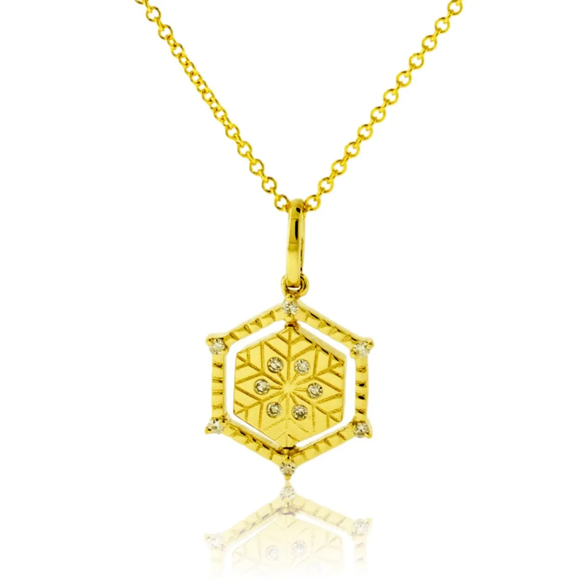 Satin Finish Flush Set Diamond Snowflake and Mountain Reversible Pendant