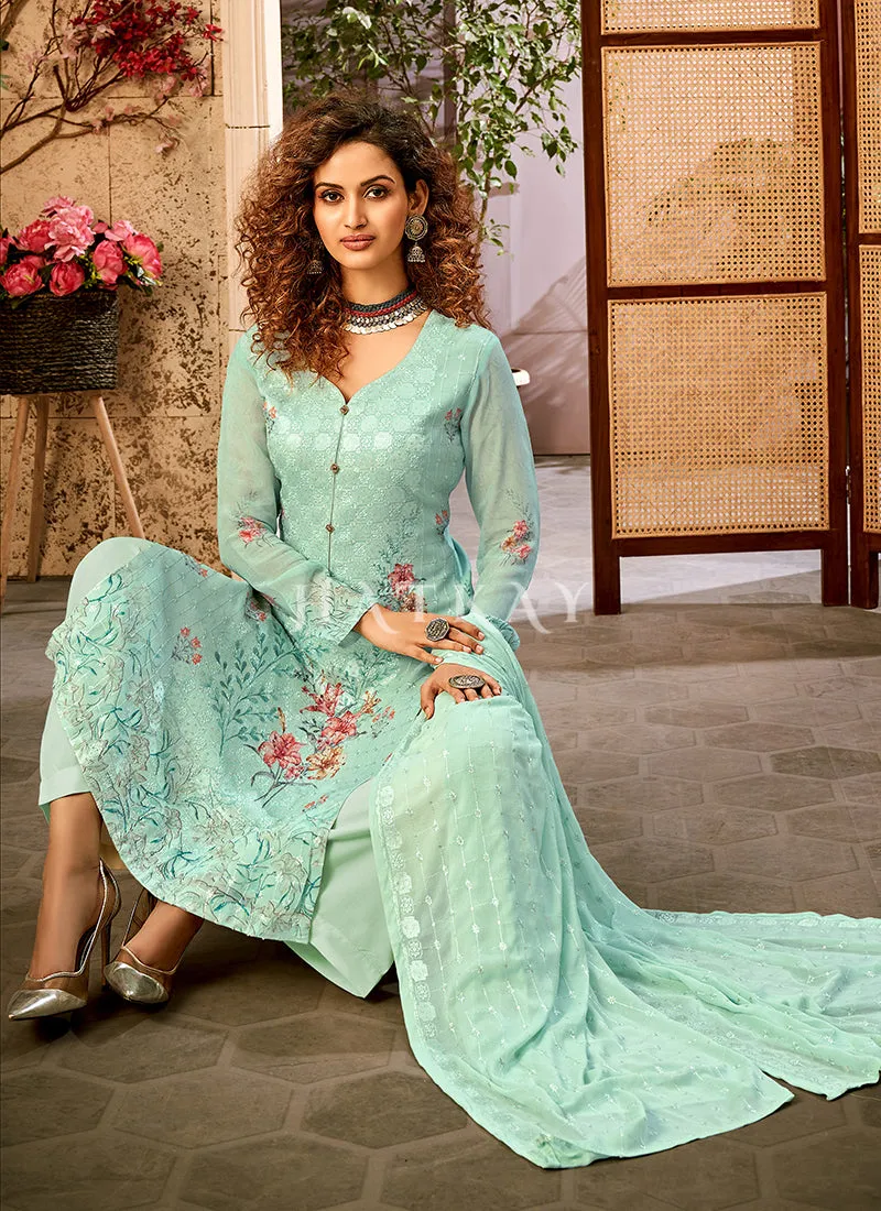 Sea Green Embroidered Traditional Salwar Kameez Suit