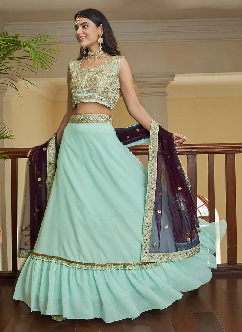 Sea Green Multi Embroidered Designer Lehenga Choli