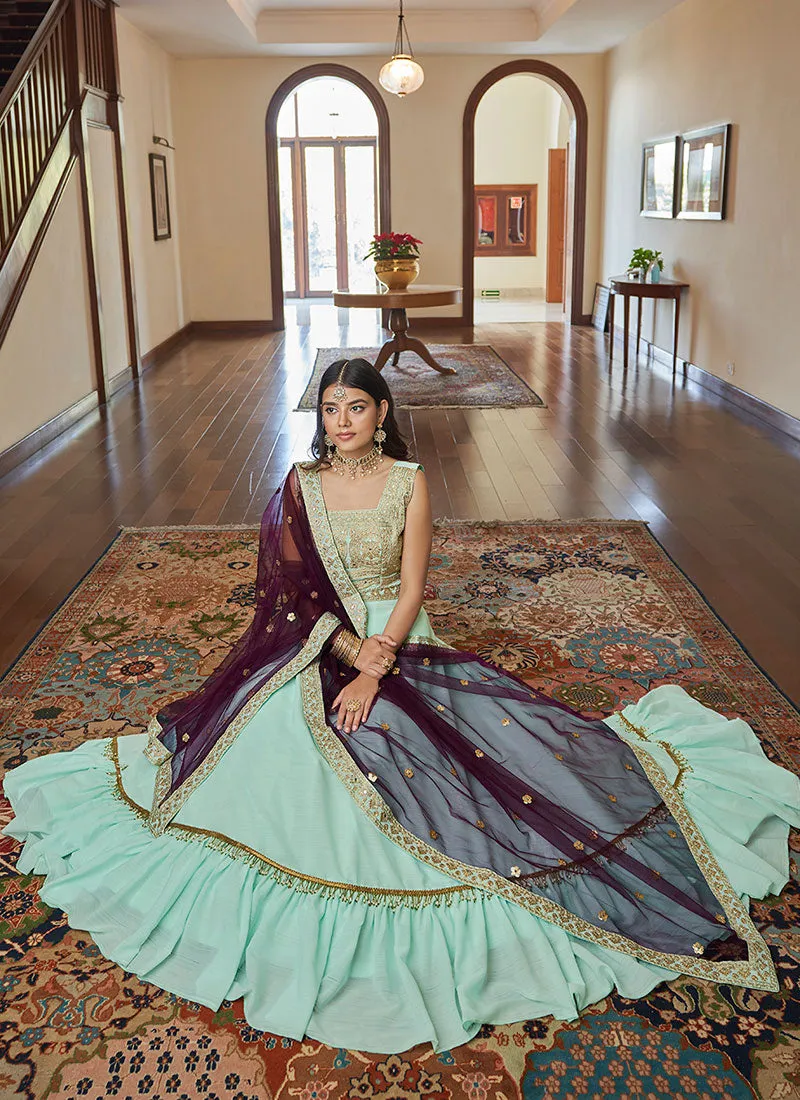Sea Green Multi Embroidered Designer Lehenga Choli