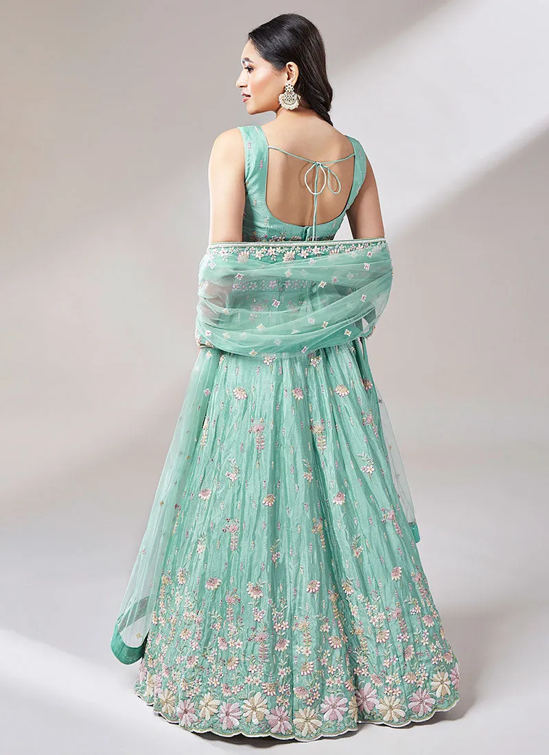 Sea Green Multi Embroidery Lehenga Choli And Dupatta