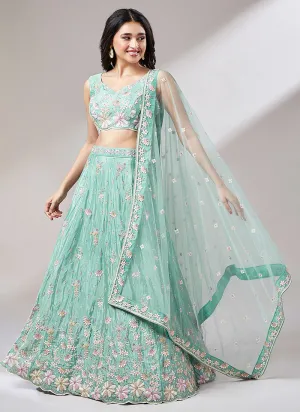 Sea Green Multi Embroidery Lehenga Choli And Dupatta