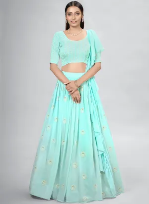 Sea Green Sequence Embroidery Wedding Lehenga Choli
