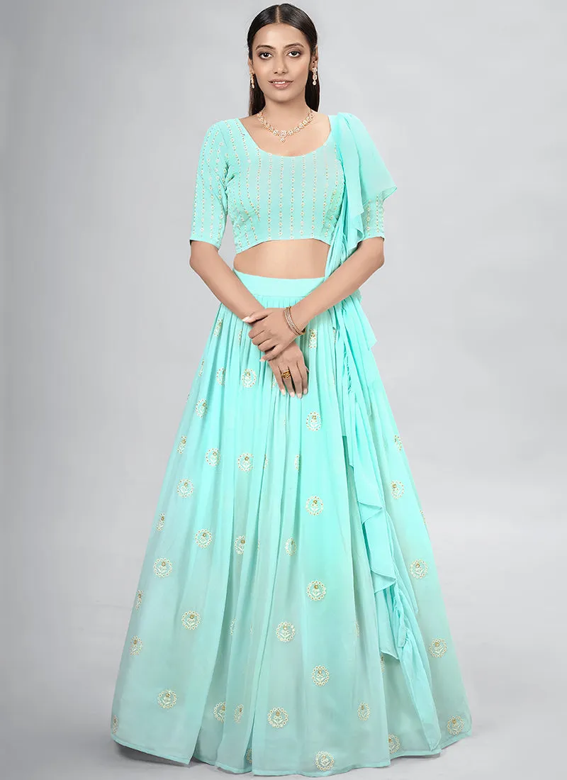 Sea Green Sequence Embroidery Wedding Lehenga Choli