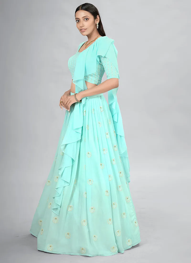 Sea Green Sequence Embroidery Wedding Lehenga Choli