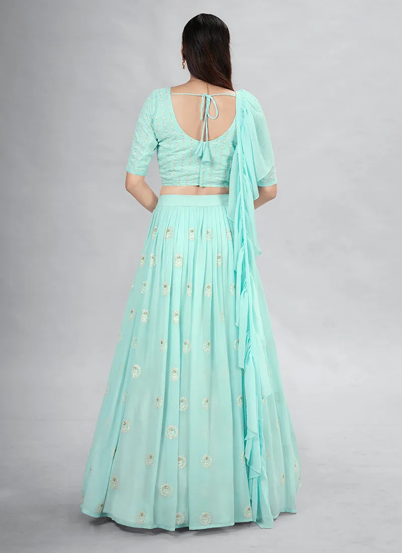 Sea Green Sequence Embroidery Wedding Lehenga Choli