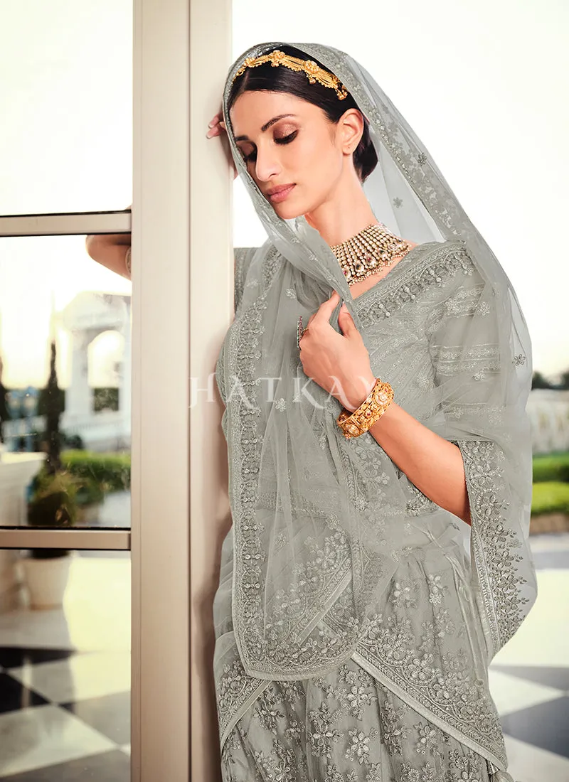Silver Grey Embroidered Lehenga Choli