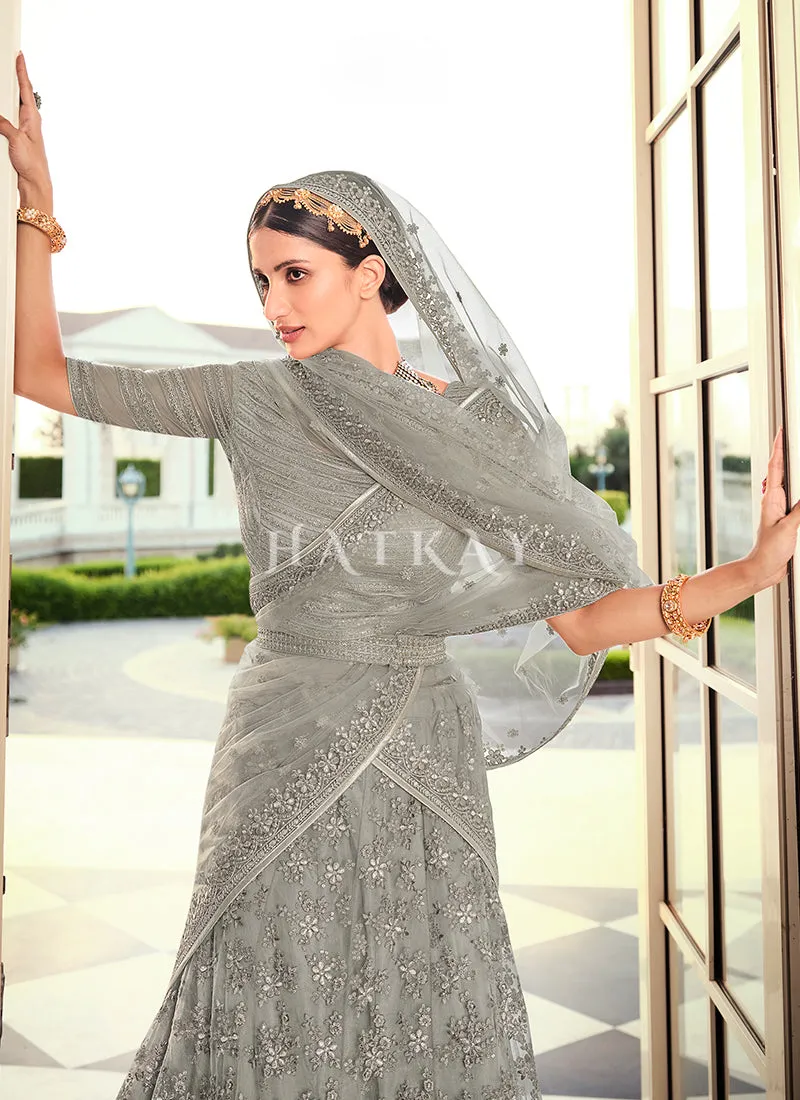 Silver Grey Embroidered Lehenga Choli