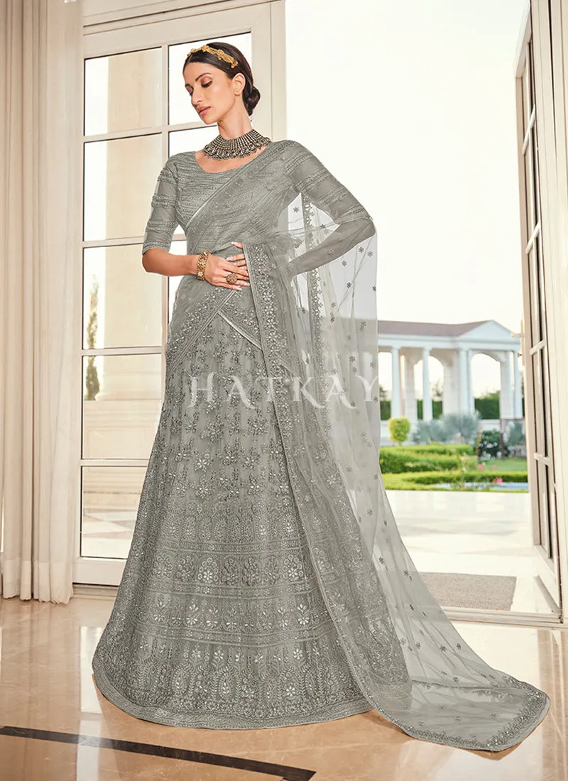 Silver Grey Embroidered Lehenga Choli