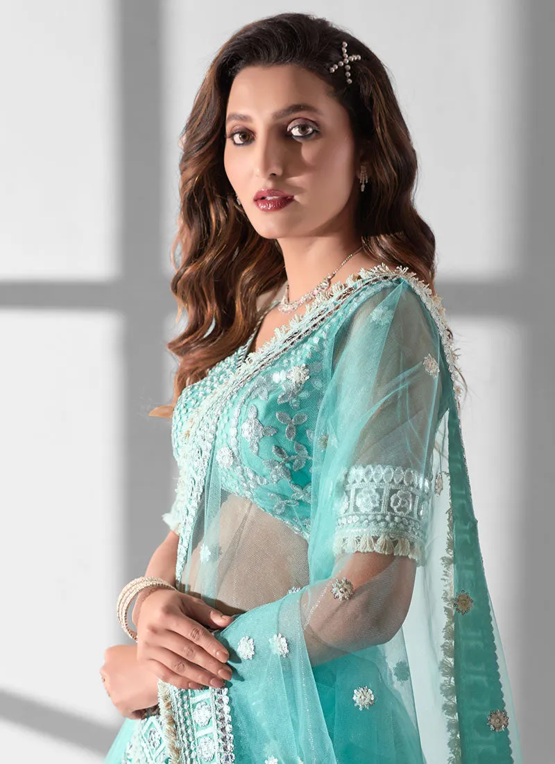 Sky Blue Embroidery Designer Lehenga Choli With Dupatta