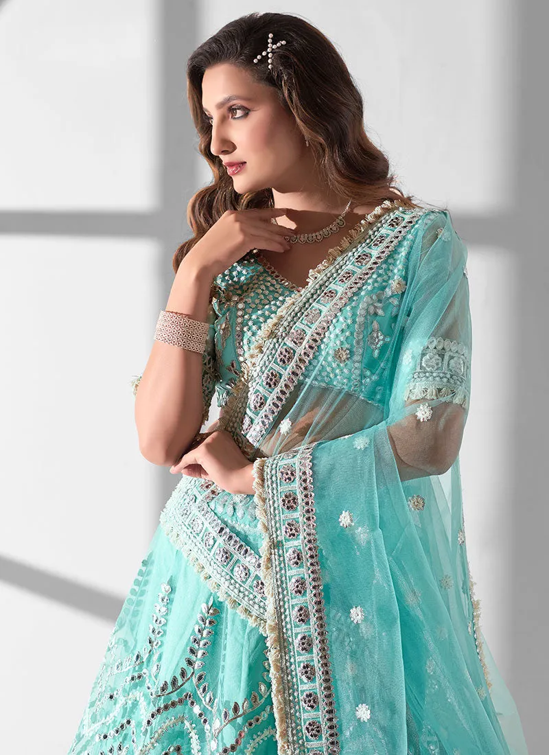 Sky Blue Embroidery Designer Lehenga Choli With Dupatta