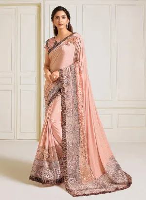 Soft Peach Sequence Embroidered Designer Saree