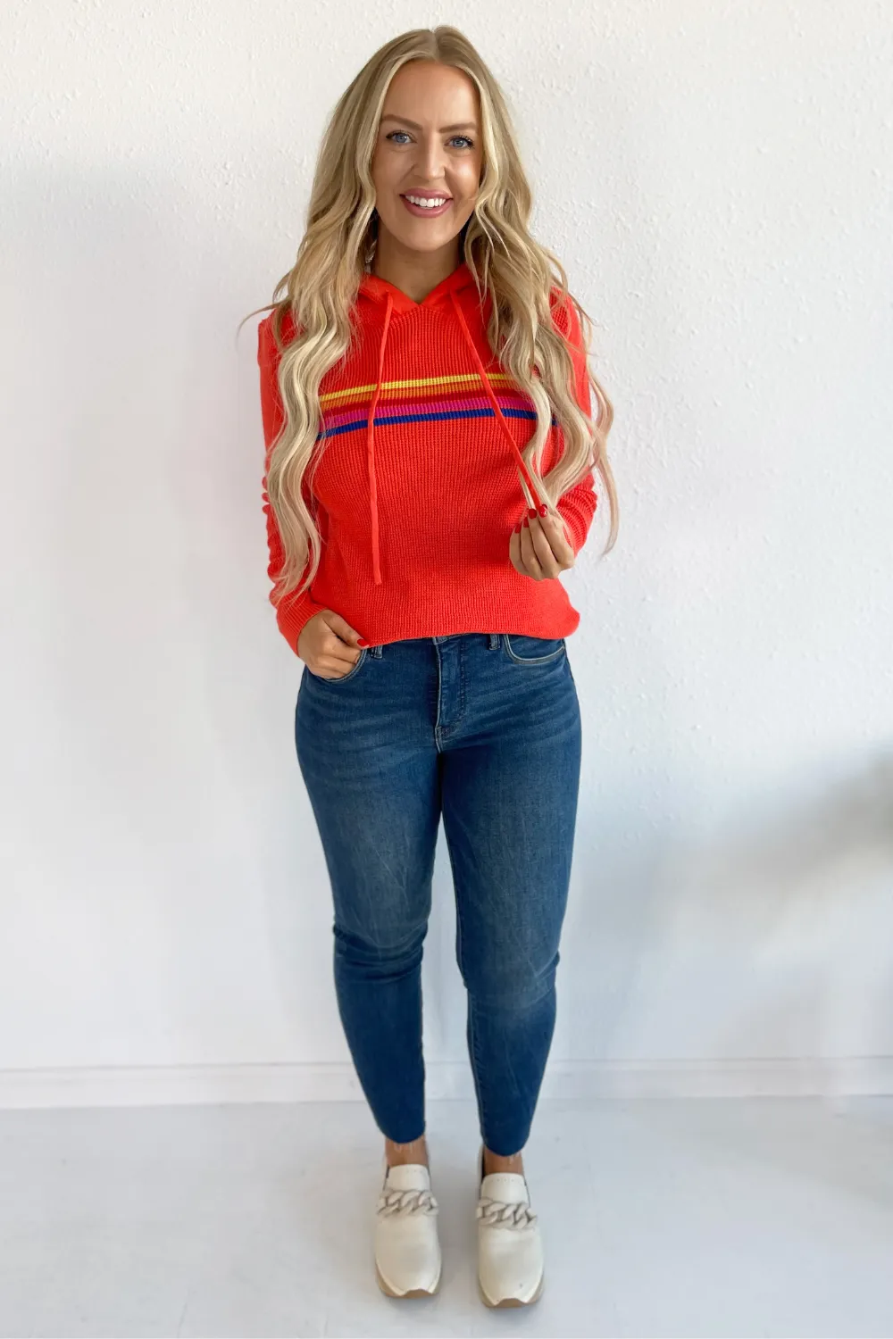 Stripe Waffle Knit Hooded Sweater