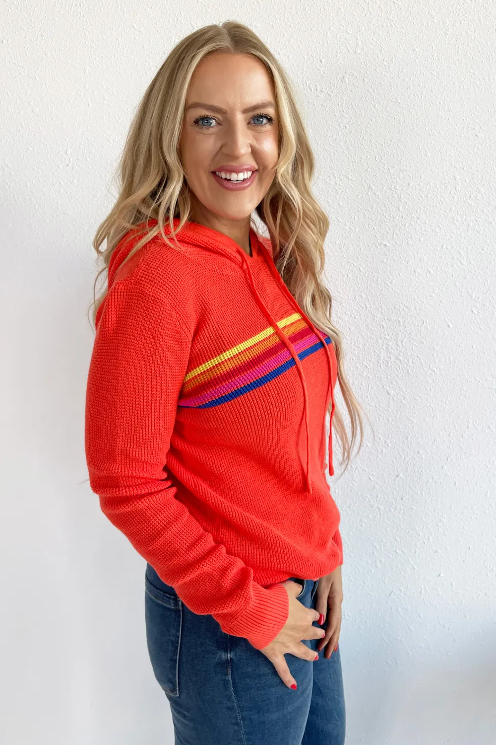 Stripe Waffle Knit Hooded Sweater