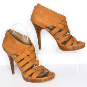 Stuart Weitzman Women's Strappy High Heels Zip Brown Size 7.5 | AQ