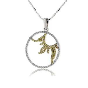 Sunburst Circle Yellow and White Diamond Pendant