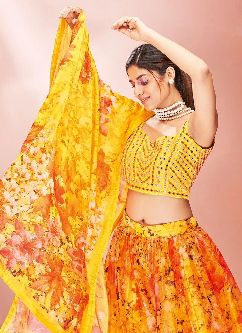 Tangerine Floral Embroidered Lehenga Choli