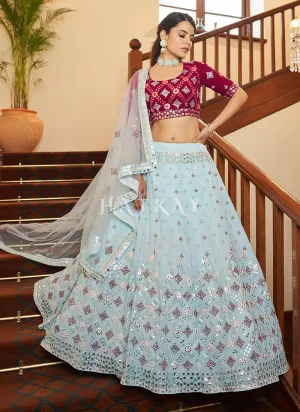 Teal Blue And Pink Embroidered Wedding Lehenga Choli