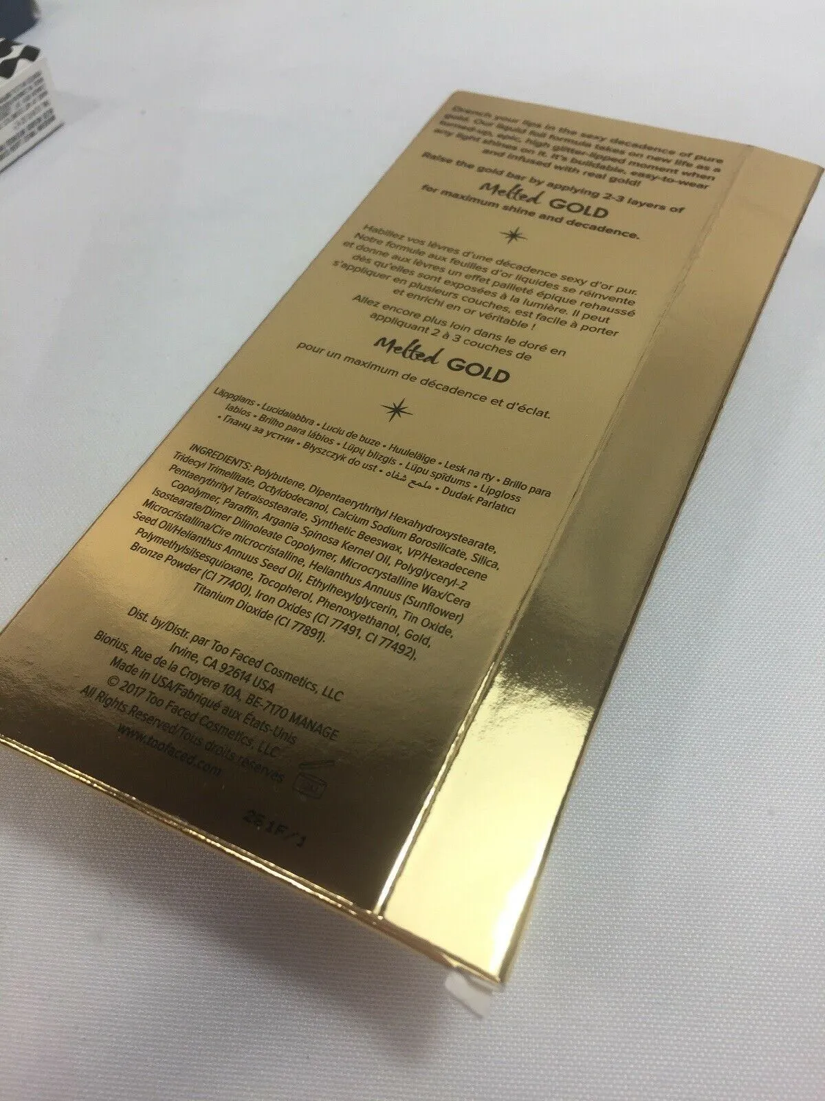 Too Faced Pure Gold Melted Gold Lipgloss w/receipt