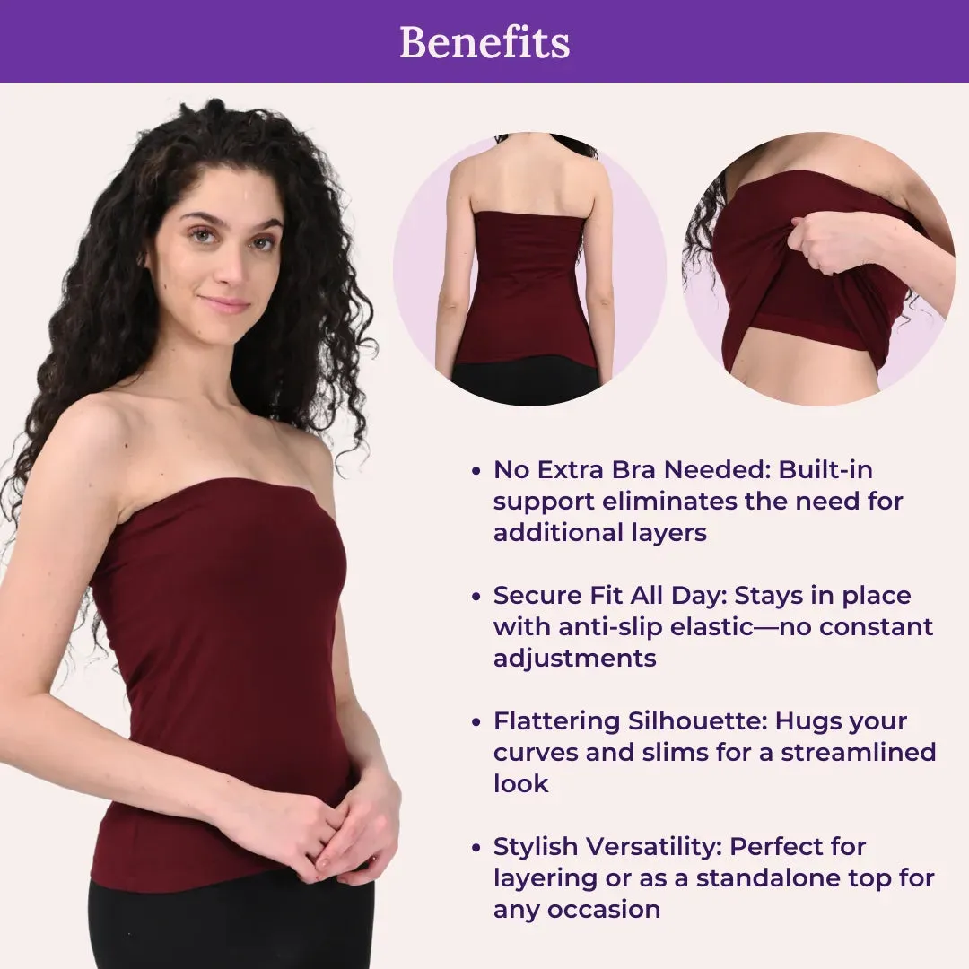 Tube Tank For Women | Off-Shoulder Design | Built-In Tube Bra | Anti-Slip Silicone Elastic | Body-Hugging Fit | Full Coverage | Soft Cotton Blend | Pack Of 2