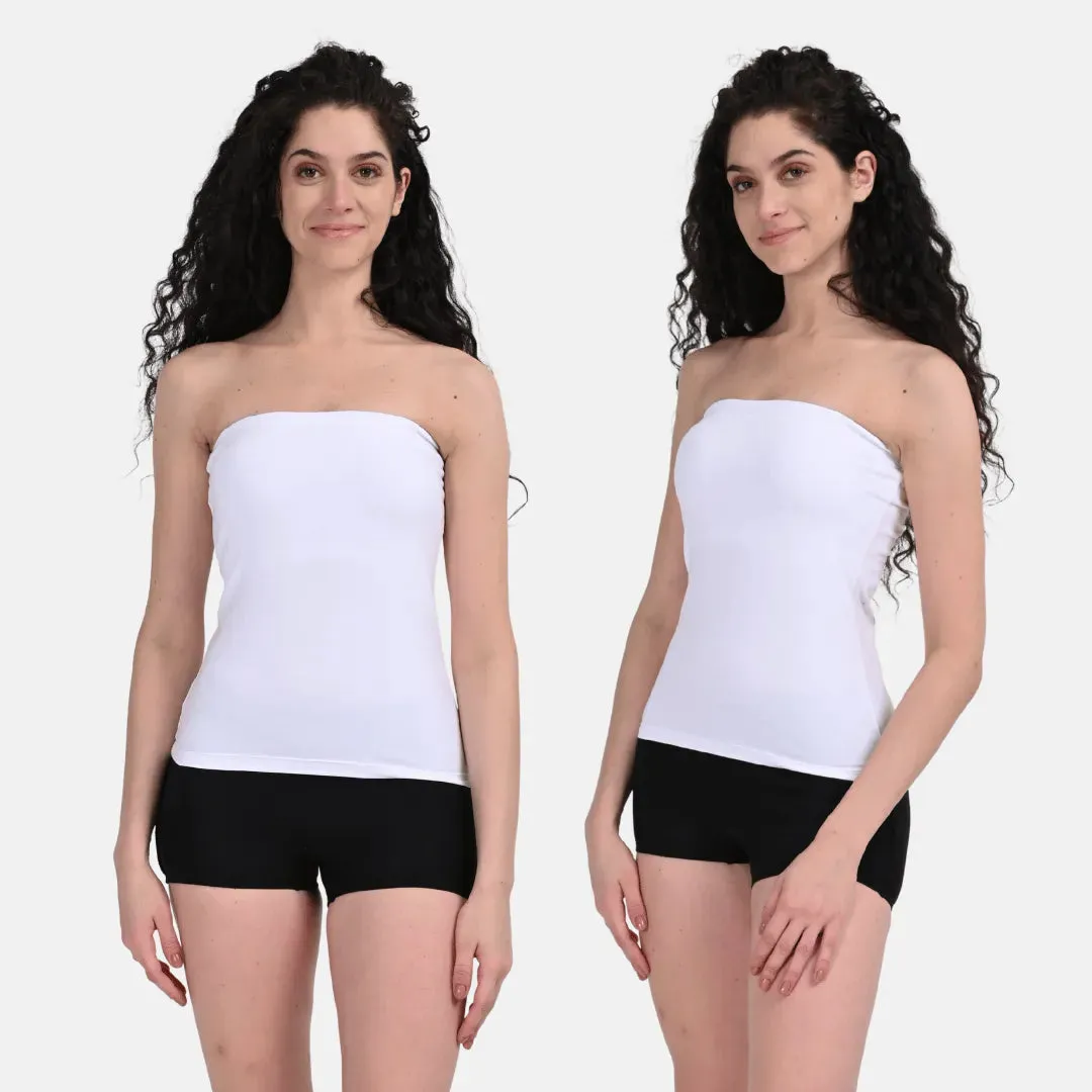 Tube Tank For Women | Off-Shoulder Design | Built-In Tube Bra | Anti-Slip Silicone Elastic | Body-Hugging Fit | Full Coverage | Soft Cotton Blend | Pack Of 2