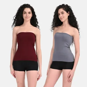 Tube Tank For Women | Off-Shoulder Design | Built-In Tube Bra | Anti-Slip Silicone Elastic | Body-Hugging Fit | Full Coverage | Soft Cotton Blend | Pack Of 2