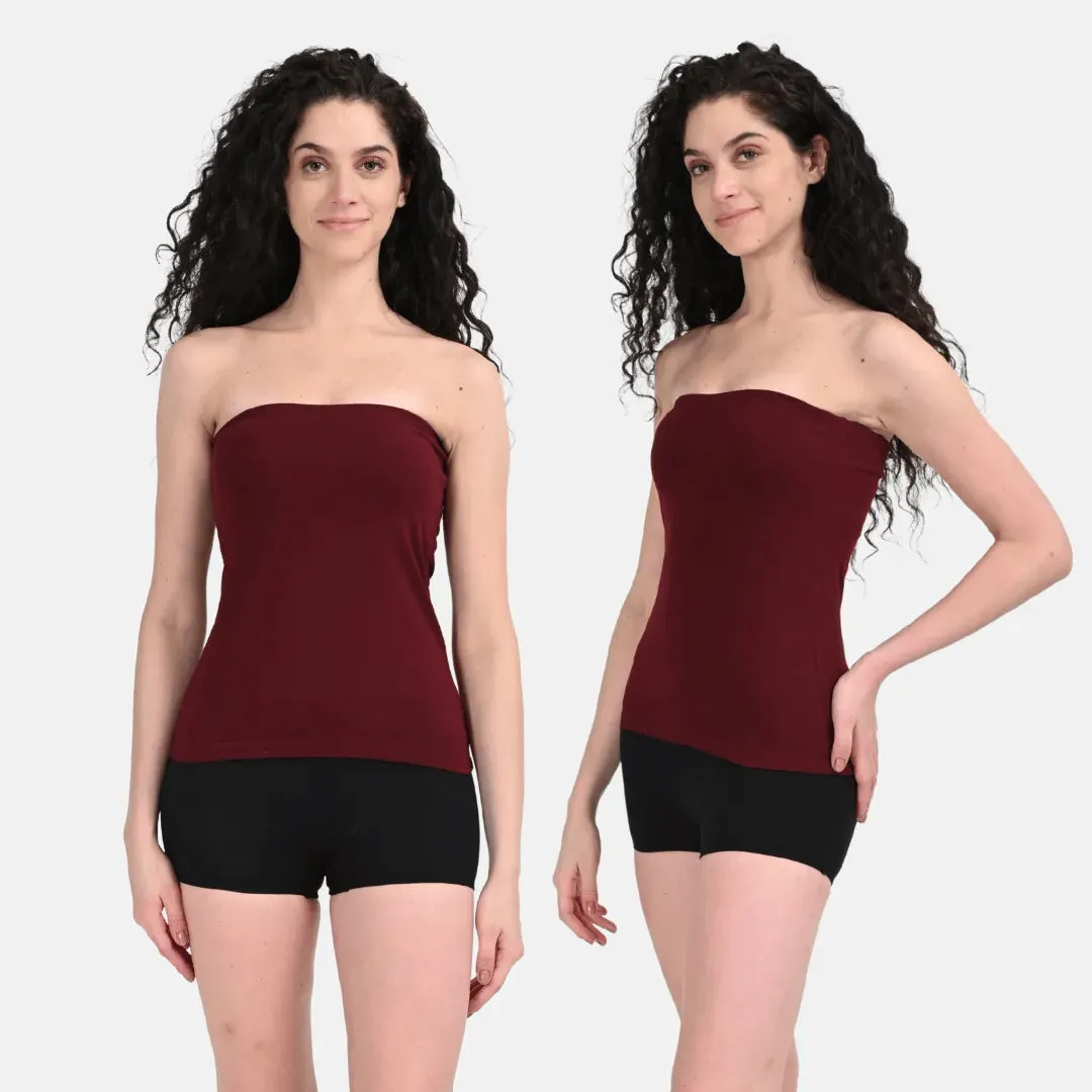 Tube Tank For Women | Off-Shoulder Design | Built-In Tube Bra | Anti-Slip Silicone Elastic | Body-Hugging Fit | Full Coverage | Soft Cotton Blend | Pack Of 2