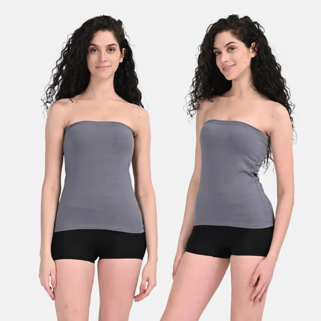 Tube Tank For Women | Off-Shoulder Design | Built-In Tube Bra | Anti-Slip Silicone Elastic | Body-Hugging Fit | Full Coverage | Soft Cotton Blend | Pack Of 2